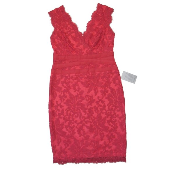 NWT TADASHI SHOJI Embroidered Lace V-neck Sheath in Cantaloupe Dress 8P - Picture 2 of 10